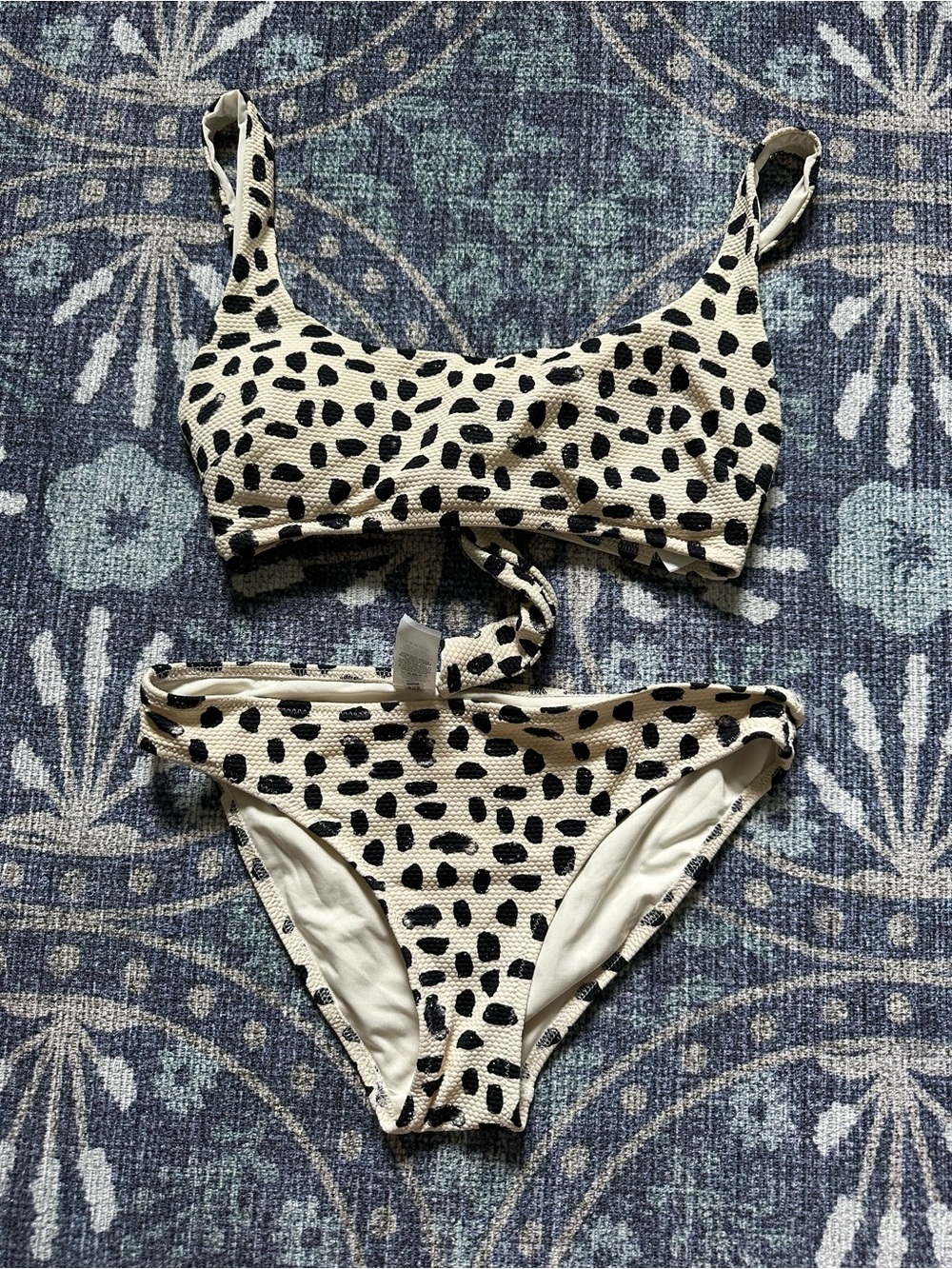 aerie Cream and Black Spotted Bikini Top and Bottom Set